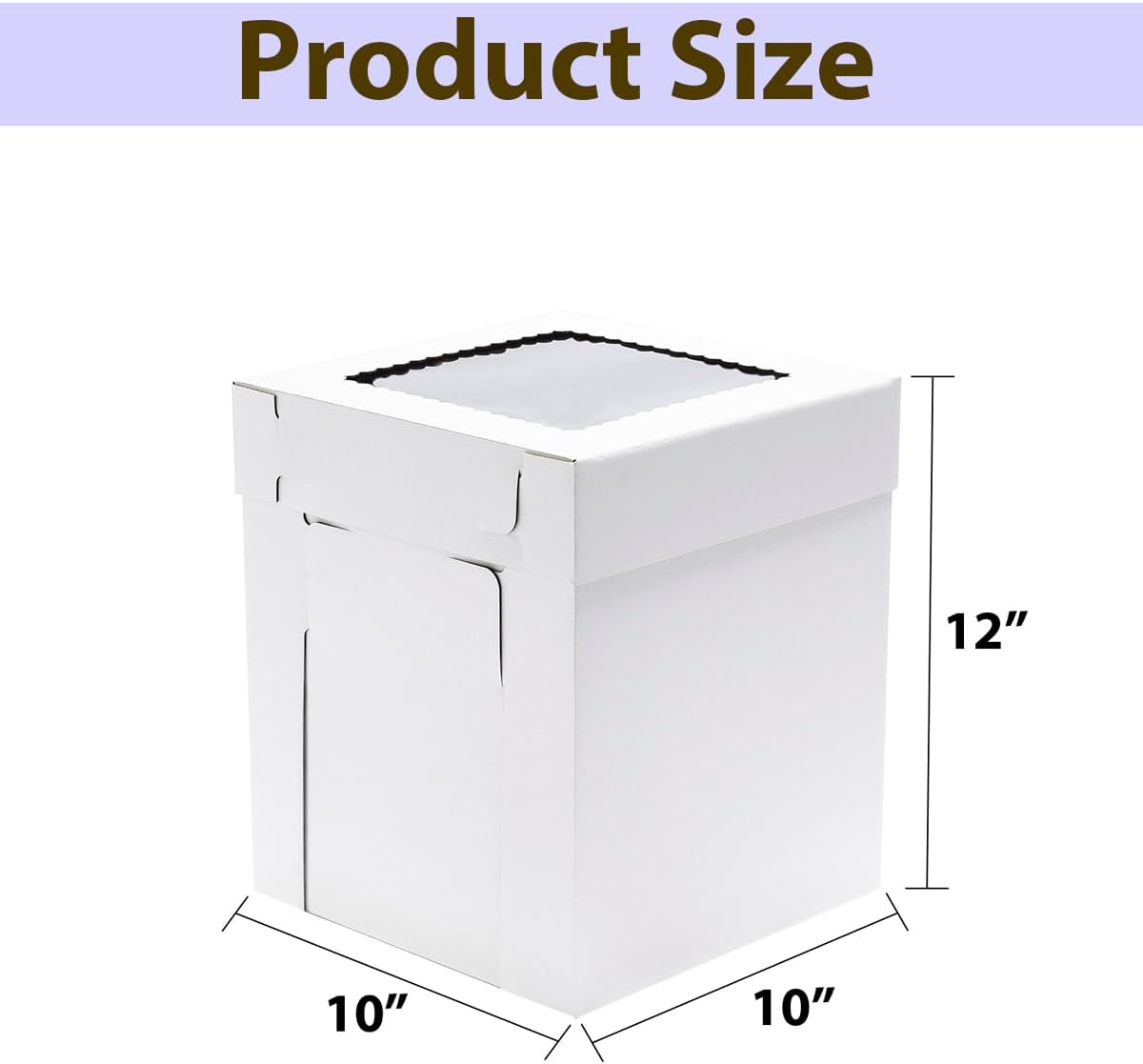 JJO Tall Cake Boxes for Tier Cakes, 6 Pack 10x10x12 Inch,White Cake Boxes with Window,Sturdy Tall Cake Carrier, Disposable Cake Containers