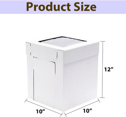 JJO Tall Cake Boxes for Tier Cakes, 6 Pack 10x10x12 Inch,White Cake Boxes with Window,Sturdy Tall Cake Carrier, Disposable Cake Containers
