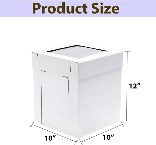 JJO Tall Cake Boxes for Tier Cakes, 6 Pack 10x10x12 Inch,White Cake Boxes with Window,Sturdy Tall Cake Carrier, Disposable Cake Containers