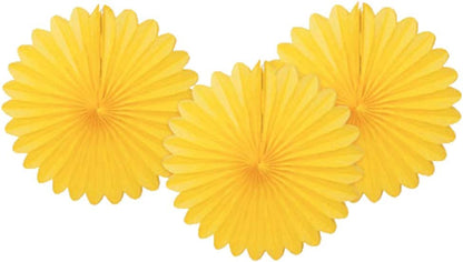 Sunflower Yellow Hanging Tissue Paper Fans - 6'', 3 Count - Perfect for Parties & Home Decor