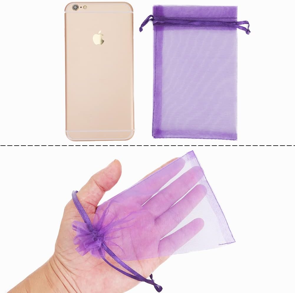HRX Package 100pcs White Organza Bags, 4x6 inch Mesh Bags Drawstring Gift Bags Jewelry Pouches for Candy Wedding Favors Christmas