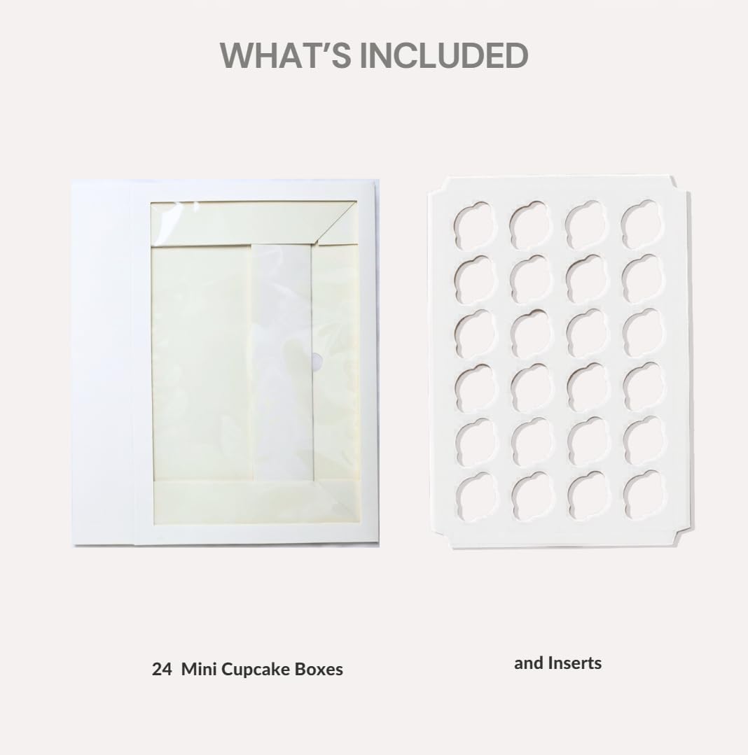 Ala Merchandise – White Mini Cupcake Boxes with Windows and Inserts, Designed to Hold 24 Mini Cupcakes, Muffins, or Pastries – Bulk Pack of 6 Boxes.