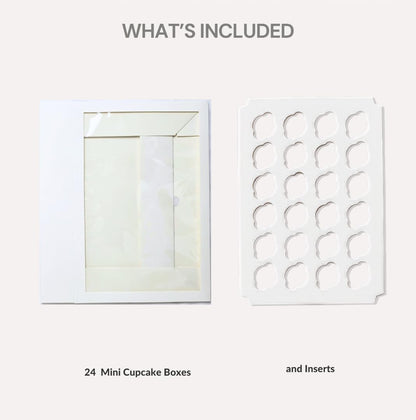 Ala Merchandise – White Mini Cupcake Boxes with Windows and Inserts, Designed to Hold 24 Mini Cupcakes, Muffins, or Pastries – Bulk Pack of 6 Boxes.