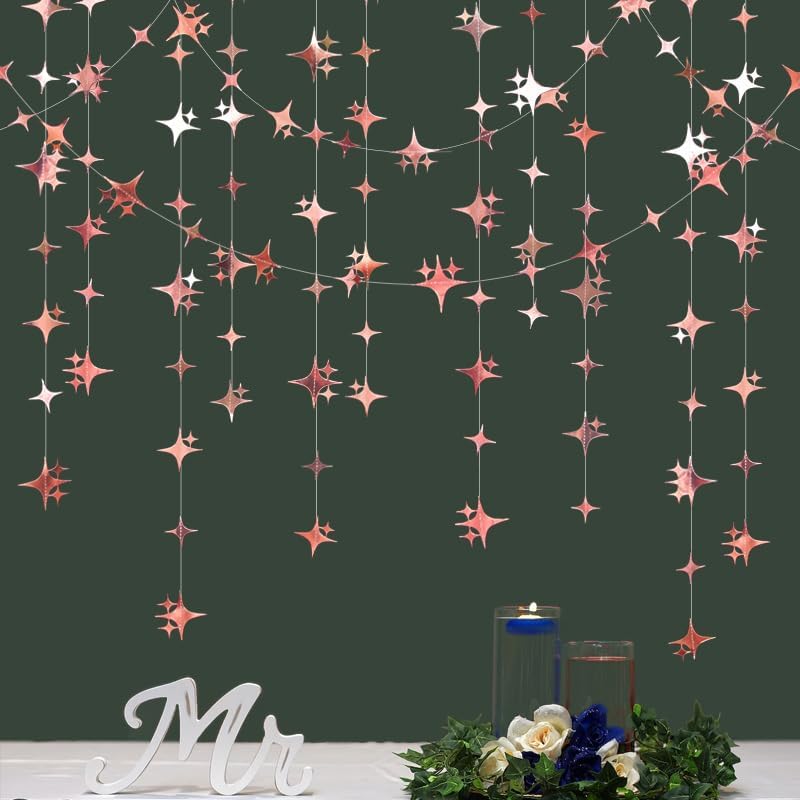 Glitter Gold Four-Angle Star Paper Garland Banner Décor 40 Feet Gold Twinkle Star Hanging Bunting Banner Backdrop for Wedding Baby Shower Birthday Graduation Disco Party Decorations