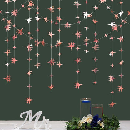 Glitter Gold Four-Angle Star Paper Garland Banner Décor 40 Feet Gold Twinkle Star Hanging Bunting Banner Backdrop for Wedding Baby Shower Birthday Graduation Disco Party Decorations
