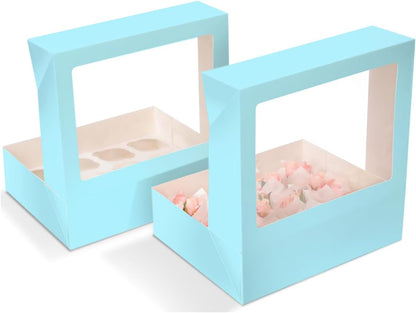 Bakepacker Auto-pop Up Cupcake Boxes with Window White 20PCS 12 Count Cupcake Box 13"x10"x3.5" Cupcakes Carrier, 12 Cupcake Containers with rolls of pink ribbons