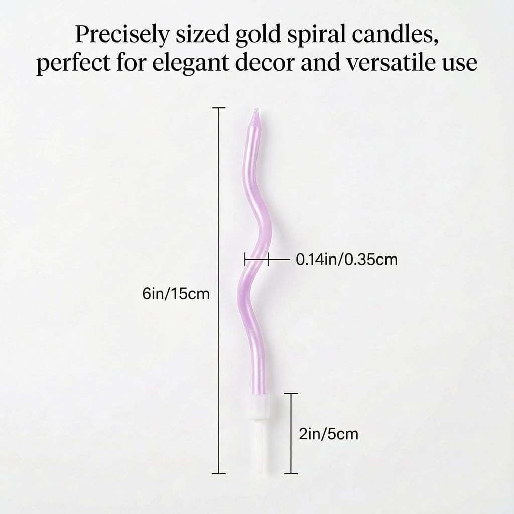 12-Count Spiral Birthday Candles, Long Twisty Gold Party Candles with Candle Holders, Long Burning for Weddings, Birthdays, Party Decorations, Cupcakes, Anniversary and Meetups (Gold)