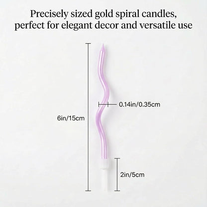 12-Count Spiral Birthday Candles, Long Twisty Gold Party Candles with Candle Holders, Long Burning for Weddings, Birthdays, Party Decorations, Cupcakes, Anniversary and Meetups (Gold)