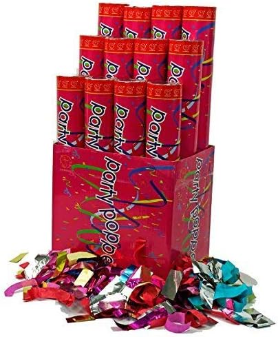 (12 Pack) Large (12 Inch) Confetti Cannons Air Compressed Party Poppers Indoor and Outdoor Safe Perfect For Any Party New Years Eve or Wedding Celebrations Shoot Streamers 10 Foot