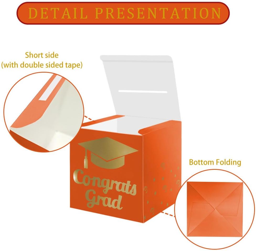 Graduation Card Box Holder, Congrats Grad Foldable Cardboard Decorations Box for Graduation Party Decoration and Grad Parties (Black)