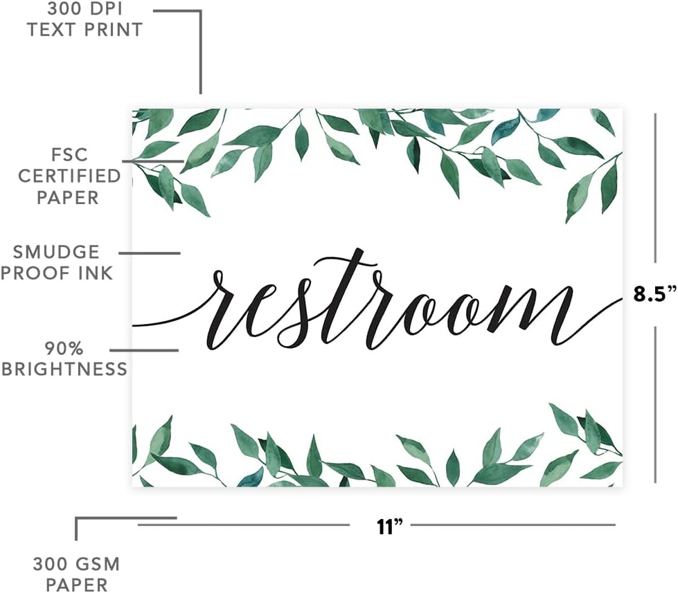 Andaz Press Wedding Party Signs, Natural Greenery Green Leaves, 8.5x11-inch, Bridal Shower Scavenger Hunt, 1-Pack - Colors B