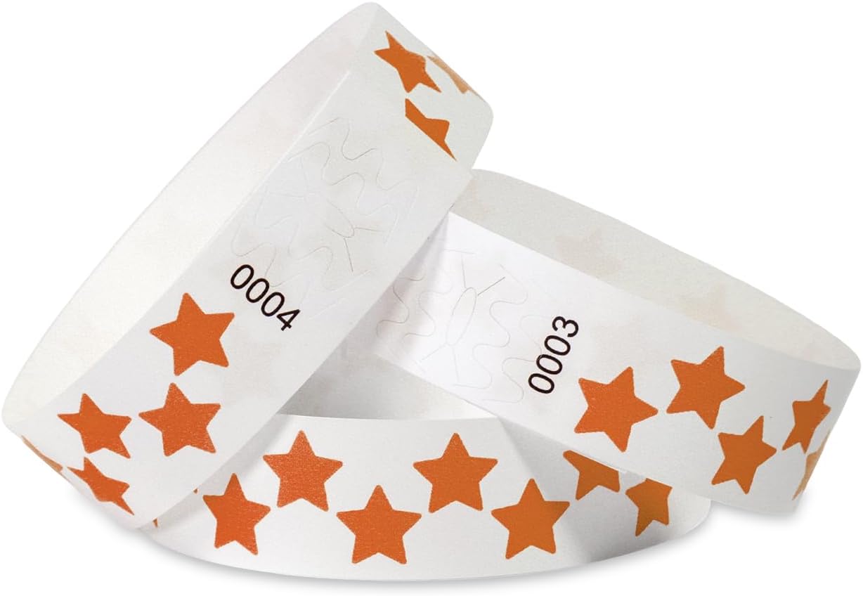 500 Pcs Stars Paper Wrist Bands for Events Waterproof Wristbands Lightweight Festival Identification Bracelets Neon Adhesive Event Arm Bands for Party（Red）