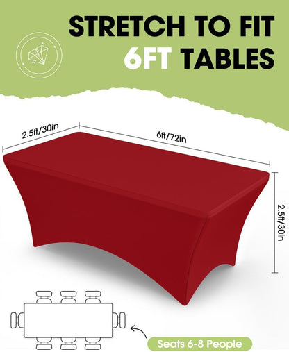 Pureegg Spandex Tablecloth 6ft - 2 Pack, Fitted and Tight Cloth for Rectangle Table, Wrinkle-Free and Stretch Table Cover for Party, Wedding, Banquet and Birthday, White