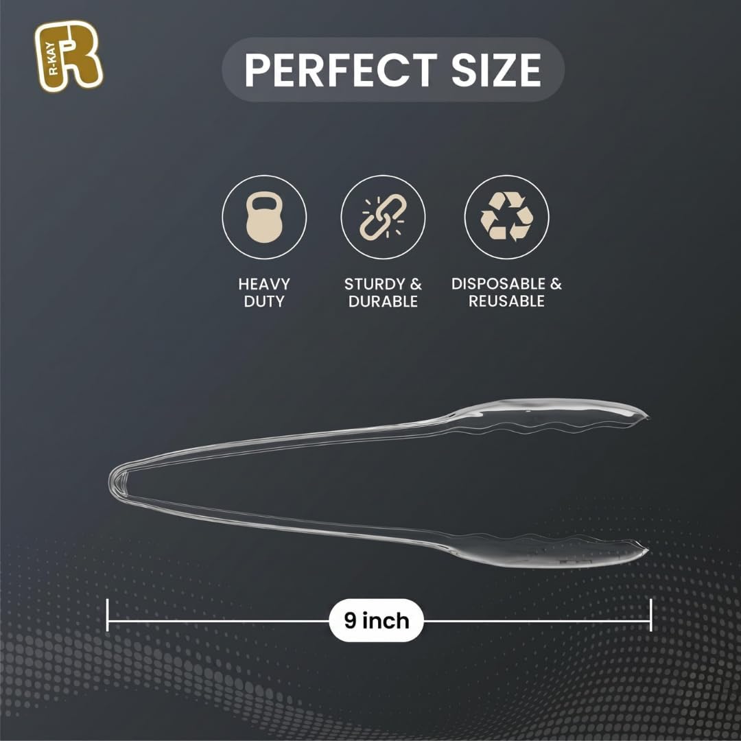 12 Pack 9 Inch Large Plastic Serving Tongs For Buffet - Plastic Serving Utensils For Hot And Cold Food - Disposable Serving Tongs For Parties, Holidays And Gatherings (Clear)