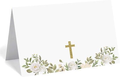 24 Pcs Baptism Place Cards, Baptism Themed Buffet Food Labels and Tent Name Cards for Newborn Baby Shower Party Table Setting Decorations Supplies (White)