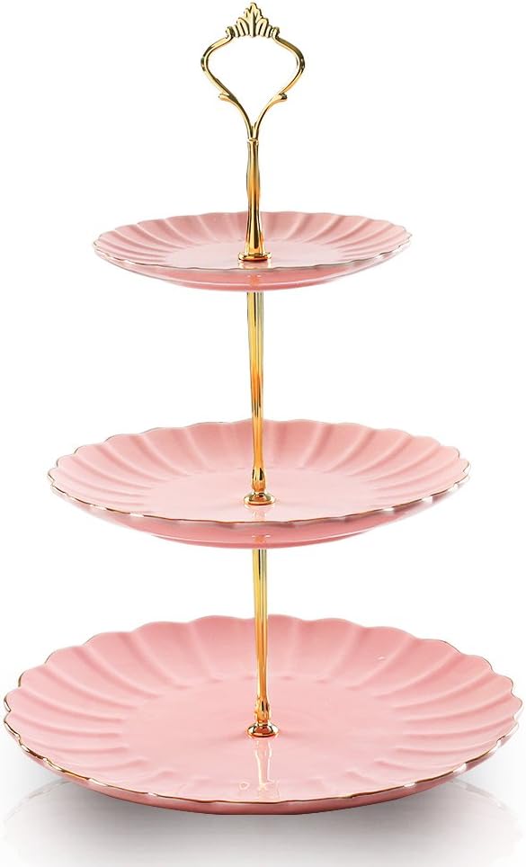 Sweejar 3 Tier Ceramic Cake Stand Wedding, Dessert Cupcake Stand for Tea Party Serving Platter (White)