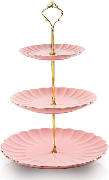 Sweejar 3 Tier Ceramic Cake Stand Wedding, Dessert Cupcake Stand for Tea Party Serving Platter (White)