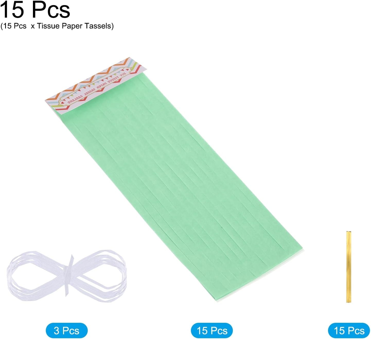 MECCANIXITY 15Pcs Light Blue Tassel Garland Banner with Rope Tissue Paper Tassels Party DIY Kits for Anniversary Wedding Birthday Party
