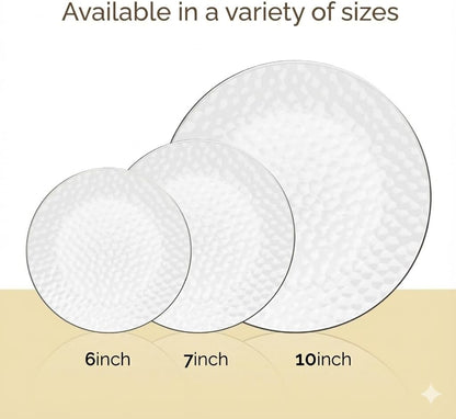 R-kay 100 Pack Clear Plastic Plates - 6.25 IN Hammered Gold Rimmed Sturdy, Durable And Extra Heavy duty Gold Plastic Dessert Plates Disposable - Ideal For Appetizer And And For Desserts.