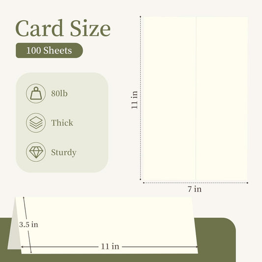 100 Pack Tent Cards Printable 3.5"x11", Goefun Ivory Blank Name Cards for Table Setting 80 lb Pre-Scored Place Cards for Weddings, Banquet & Events