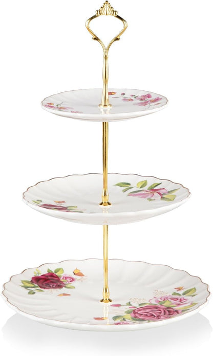 Sweejar 3 Tier Ceramic Cake Stand Wedding, Dessert Cupcake Stand for Tea Party Serving Platter (White)