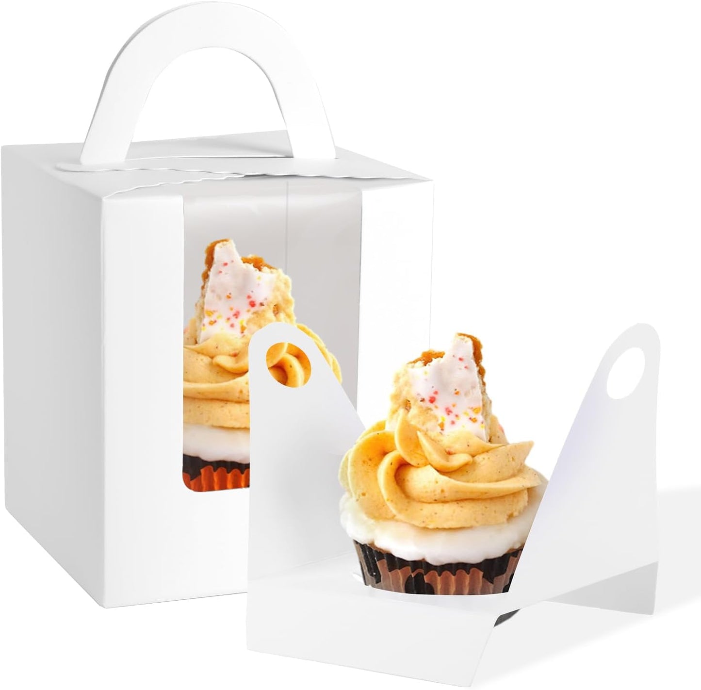 JCD Cupcake Boxes Carriers, 120pcs Pink Single Individual Cupcakes Box Holders Containers,3.7 * 3.7 * 4.3inch Cupcake Container Pastry with Insert and window(Pink, 120pcs)