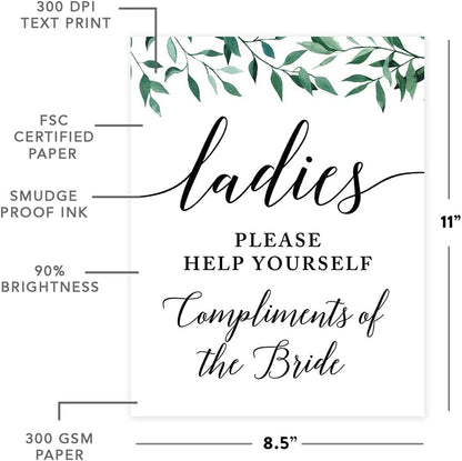 Andaz Press Wedding Party Signs, Natural Greenery Green Leaves, 8.5x11-inch, Bridal Shower Scavenger Hunt, 1-Pack - Colors D
