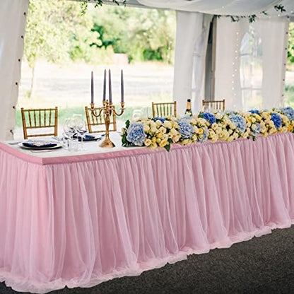 72inch Champagne Gold Tulle Table Skirts for Rectangle Round Tables, Gold Grim Ruffle Tulle Tutu Cloth Table Skirt 6ft for Wedding Birthday Party Cake Dessert Decor(No Top Cover)