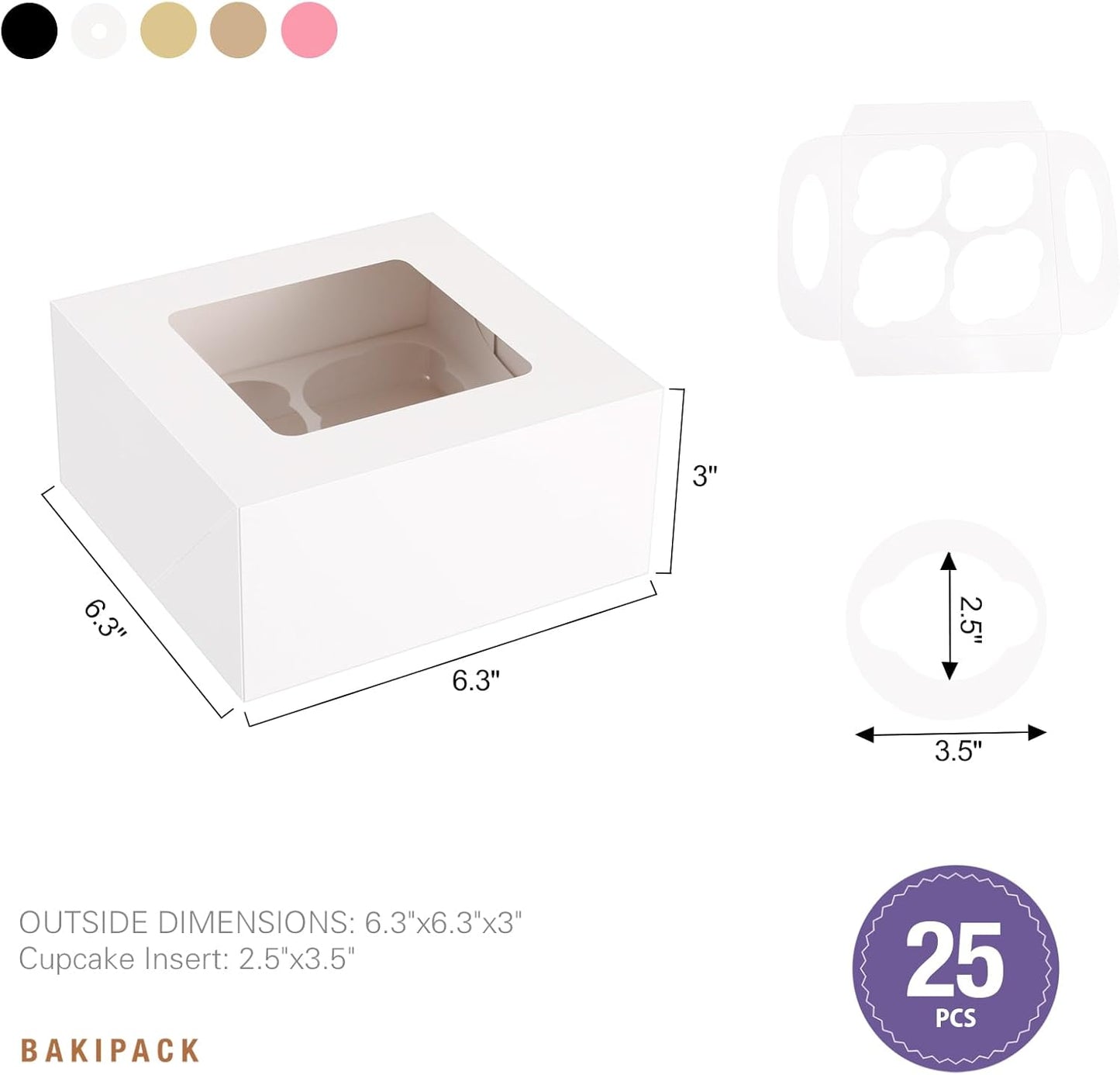 25 Pink Cupcake Boxes, Cupcake Boxes 6 Count with Window and Inserts, Mother's Day Cupcake Holders for Cupcakes, Muffins, Cookies