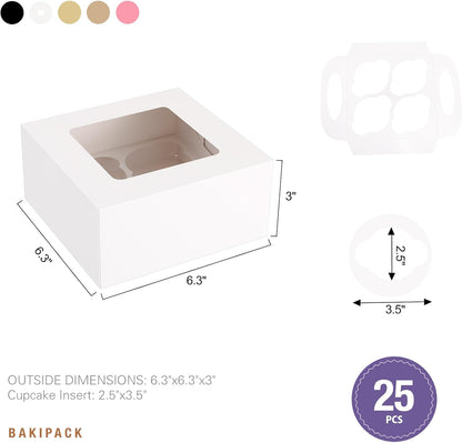 25 Pink Cupcake Boxes, Cupcake Boxes 6 Count with Window and Inserts, Mother's Day Cupcake Holders for Cupcakes, Muffins, Cookies