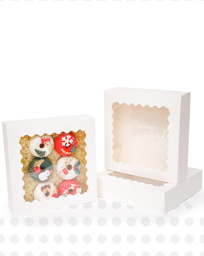 qiqee 8x8x2.5 Inch White Pastry Box With Window Donut Pie Boxes 12pcs Bakery Box (Auto-pop Up)
