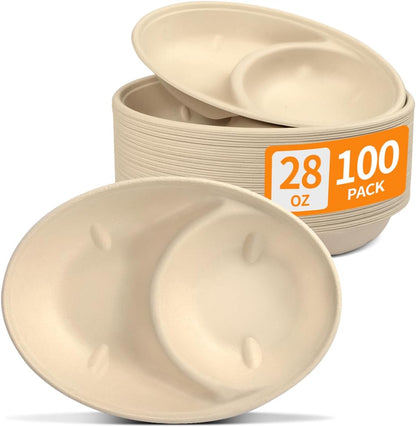 Celel 100 Pack 28 oz Oval Paper Bowls, PFAS-Free Disposable Oval Bowls for Nacho, Burrito, Taco Salads and Baked Potato, Mexican Party and Taco Bar Supplies