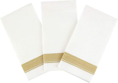 Rectangle Cloth-Like White Napkins with Gold Border, 50 Pack Fancy Paper Napkins, 22" x 22" Disposable Dinner Napkins - Decorative For Parties, Weddings, Dinners, Upscale Parties & Events
