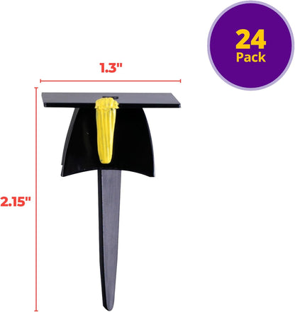 DecoPac Grad Hat Cupcake Toppers, 24 Graduation Cake Pics, Black Grad Hat DecoPics, Food Safe Cake Decorations - 24 Pack