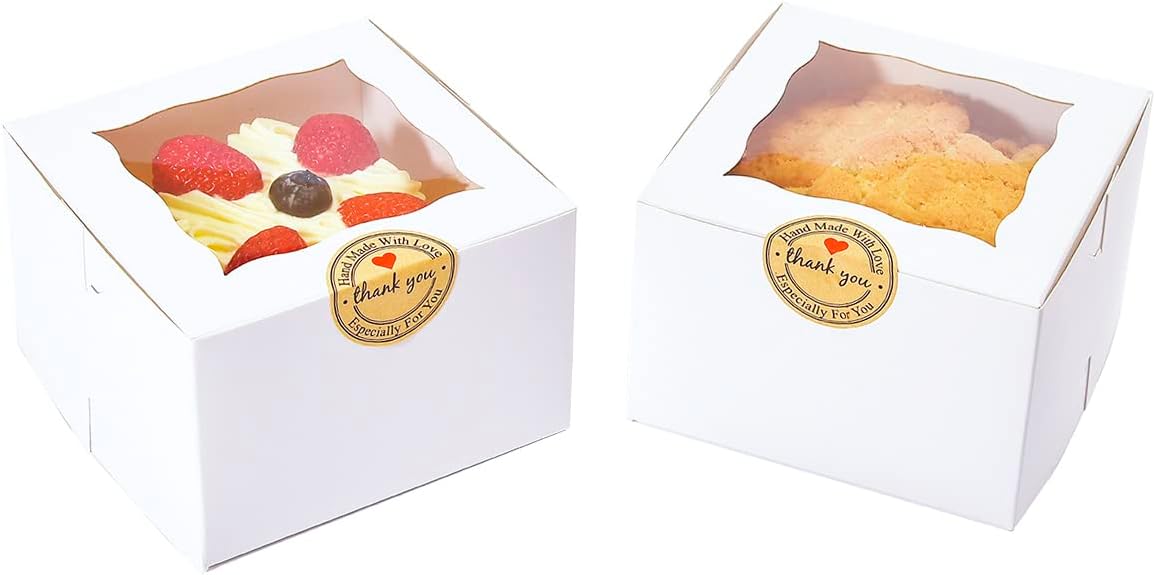 Cookie Boxes with Window 4.5x4.5x3 Inch-50 Pack,White Bakery Boxes,Mini Treat Boxes for Mini Bundt Cake and Individual Cheesecakes