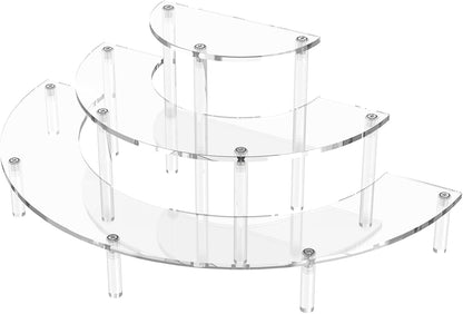 Dooiclear 3 Tier Acrylic Display Risers 2 Pack, Half Moon Cupcake Stand, Clear Perfume Organizer, Dessert Stand for Display, Clear Display Stand for Food, Cupcake, Perfume, Collections