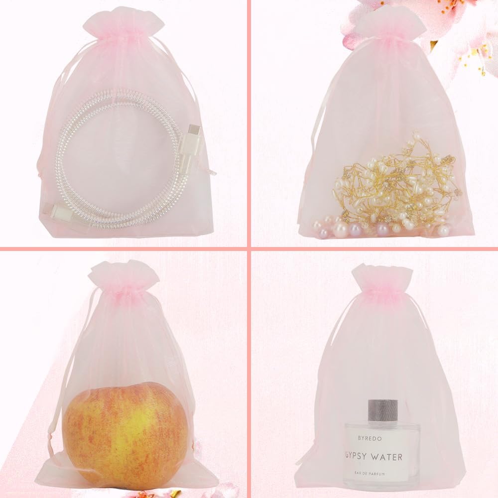 Organza Bags, Organza Bags 5 x 7 Inch, 50 Pcs White Sheer Party Favor Mesh Bag with Drawstring, Small Jewelry Gift Candy Bag for Wedding Christmas Birthday Halloween Graduation Party Favors Supplies