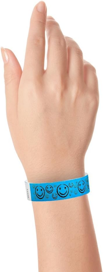500 WristCo Yellow Smiley Face Tyvek Wristbands for Events - ¾” x 10” - Waterproof Recyclable Comfortable Tear Resistant Paper Bracelets Wrist Bands for Concerts Festivals Admission Party