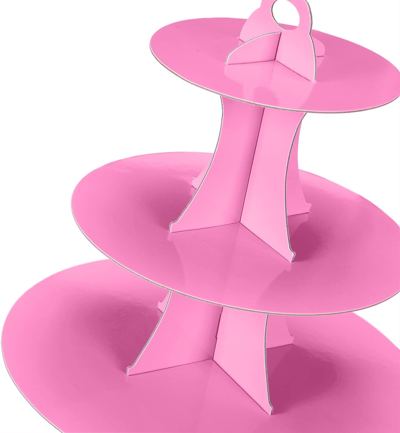 YLDW Cupcake Stand, 3-Tier Cupcake Stand Display, Cardboard Cup Cake Tower Stand, Disposable Dessert Stand for Birthday Tea Party Baby Shower Treat Decorations, Pink