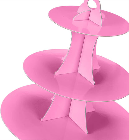 YLDW Cupcake Stand, 3-Tier Cupcake Stand Display, Cardboard Cup Cake Tower Stand, Disposable Dessert Stand for Birthday Tea Party Baby Shower Treat Decorations, Pink