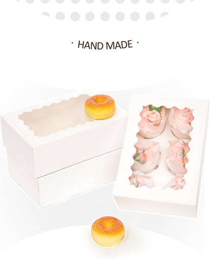 qiqee Auto-pop Up Cupcake Boxes with Window White 40PCS 12 Count Cupcake Box 13"x10"x3.5" Cupcakes Carrier, 12 Cupcake Containers with 2 rolls of pink ribbons
