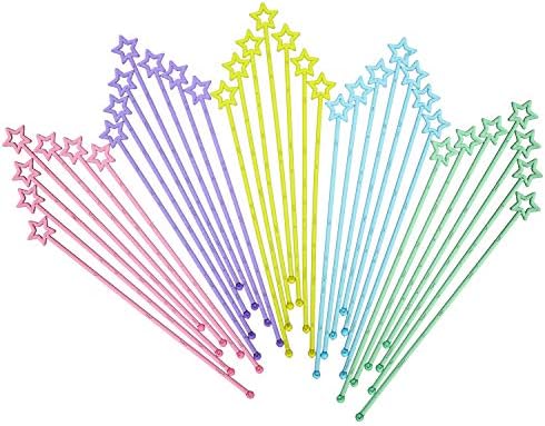 100 Pieces 9.1 Inch Swizzle Sticks Cocktail Stirrers Plastic for Bar Disposible Plastic Star Top Crystal Swizzle Sticks (Multicolor)