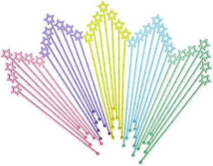 100 Pieces 9.1 Inch Swizzle Sticks Cocktail Stirrers Plastic for Bar Disposible Plastic Star Top Crystal Swizzle Sticks (Multicolor)