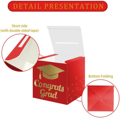 Graduation Card Box Holder, Congrats Grad Foldable Cardboard Decorations Box for Graduation Party Decoration and Grad Parties (Black)