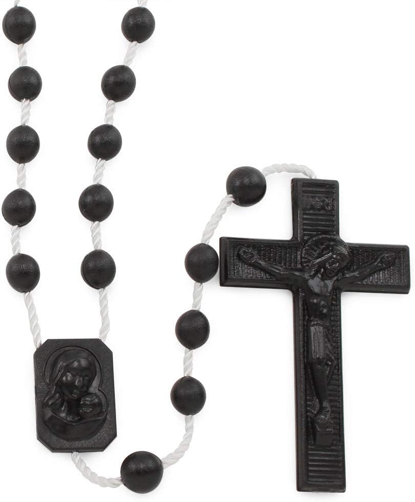 RosaryMart Catholic Rosary Beads for Prayer – Glow in the dark Plastic Rosary Necklace with Crucifix, Durable Nylon Cord, Made in Italy, Devotional Prayer Beads for Women and Men – Pack of 25