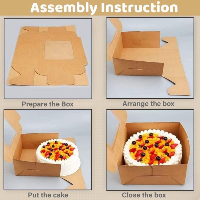 JBR & JM 5-Pack White Cake Boxes with Window - 10x10x5 Inches, Disposable Bakery Box for Cakes, Pastries, Desserts, Cookies - Square Cake Containers for Birthday Parties and Weddings