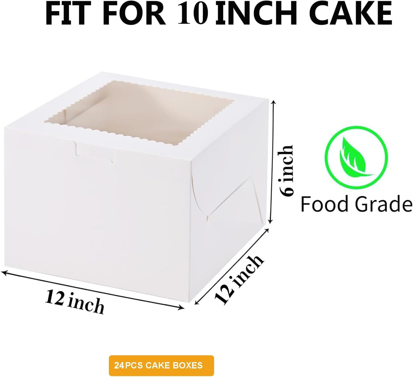 24Pack 10x10x5 inches Cake Boxes, White Cake Boxes With Window,Dessert Pastry Box For Chocolate Covered Strawberries, Wedding/Birthday Baking Fathers Day Gifting, Cupcakes, Donuts
