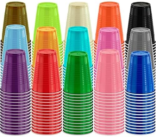 DecorRack 20 Party Cups 12 oz Disposable Plastic Cups for Birthday Party Bachelorette Camping Indoor Outdoor Events Beverage Drinking Cups (Black, 20)