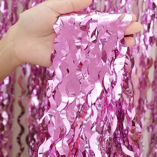 3 Pack Colorful Foil Fringe Curtain Backdrop - 6.6 x 3.3 ft Wavy Rainbow Tinsel Backdrop Curtain Metallic Streamers Iridescent Holiday Photo Booth Party Decorations
