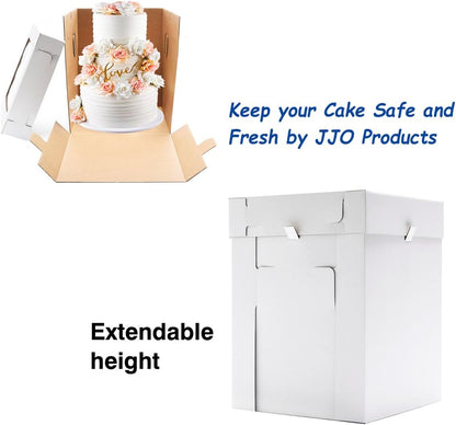 JJO Tall Cake Boxes for Tier Cakes, 6 Pack 10x10x12 Inch,White Cake Boxes with Window,Sturdy Tall Cake Carrier, Disposable Cake Containers
